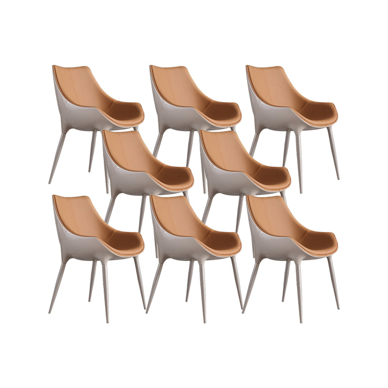 Nordic Armless Backrest Leather Chair with Metal Legs for Dining Room