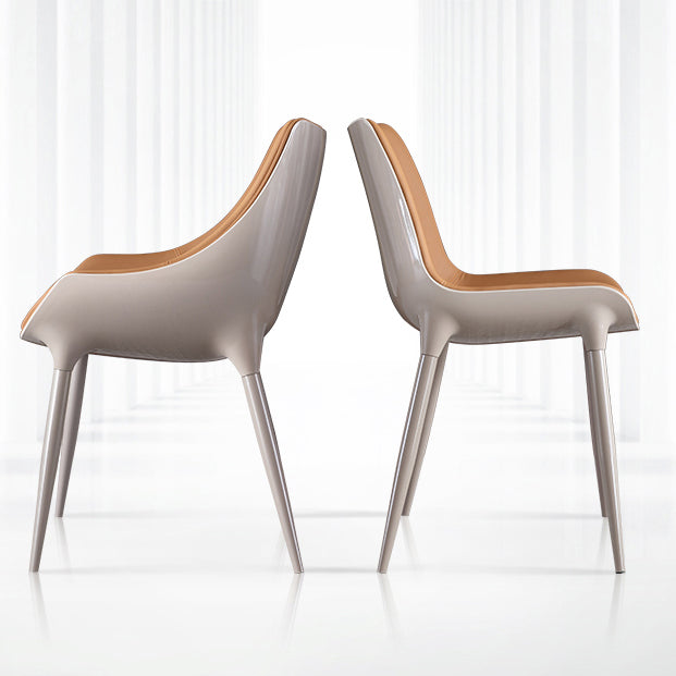 Nordic Armless Backrest Leather Chair with Metal Legs for Dining Room