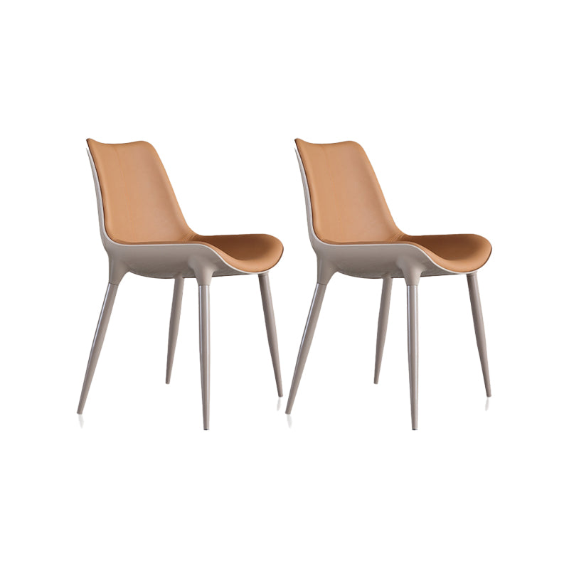Nordic Armless Backrest Leather Chair with Metal Legs for Dining Room