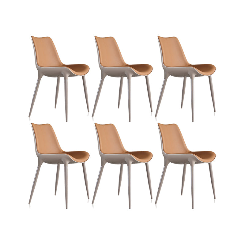 Nordic Armless Backrest Leather Chair with Metal Legs for Dining Room