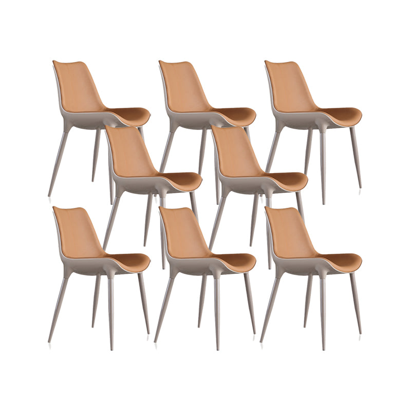 Nordic Armless Backrest Leather Chair with Metal Legs for Dining Room