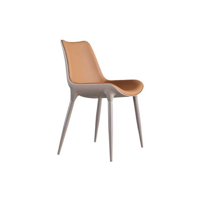 Nordic Armless Backrest Leather Chair with Metal Legs for Dining Room