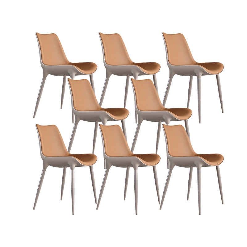 Nordic Armless Backrest Leather Chair with Metal Legs for Dining Room