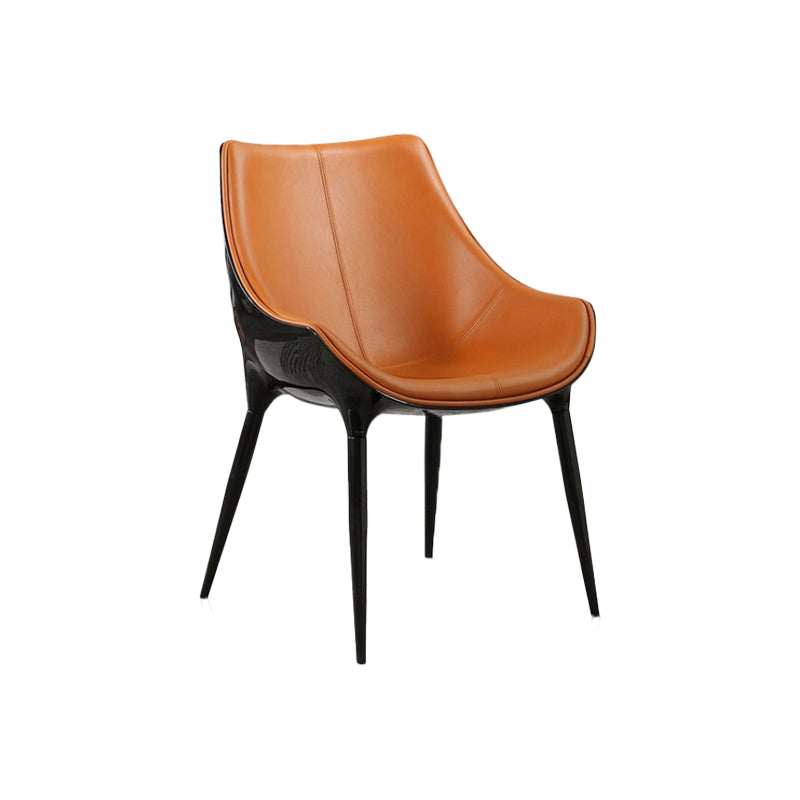 Nordic Armless Backrest Leather Chair with Metal Legs for Dining Room