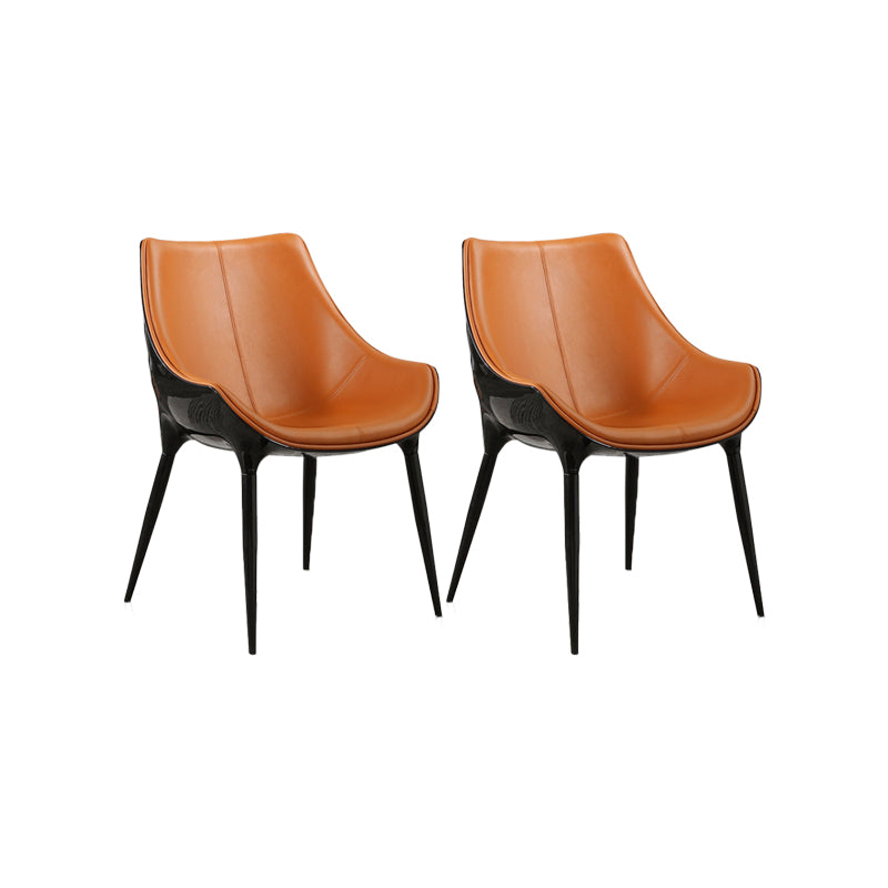 Nordic Armless Backrest Leather Chair with Metal Legs for Dining Room