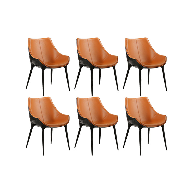 Nordic Armless Backrest Leather Chair with Metal Legs for Dining Room