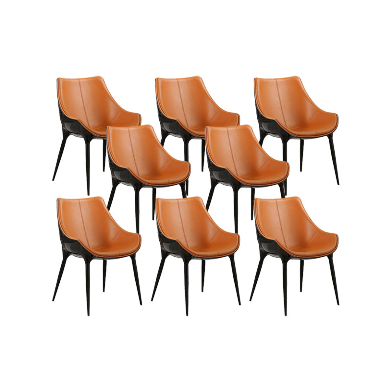 Nordic Armless Backrest Leather Chair with Metal Legs for Dining Room