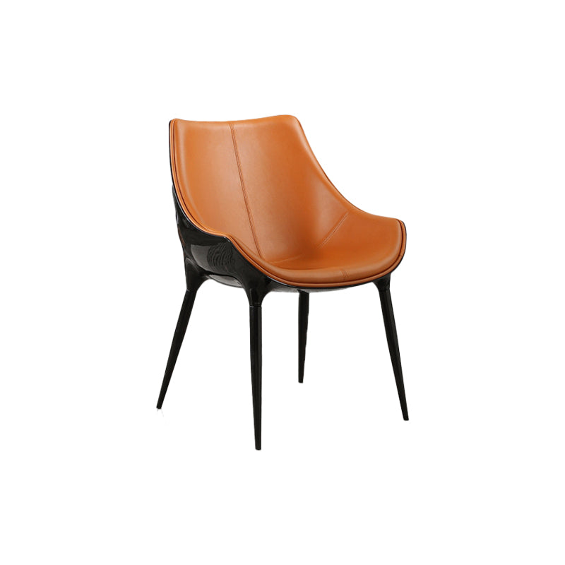 Nordic Armless Backrest Leather Chair with Metal Legs for Dining Room
