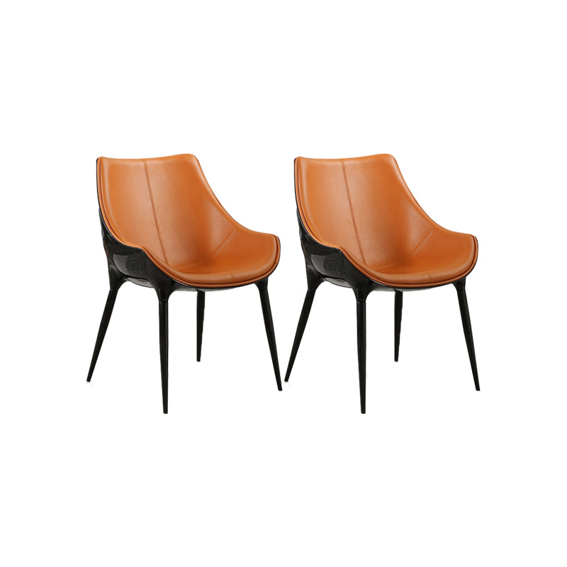 Nordic Armless Backrest Leather Chair with Metal Legs for Dining Room