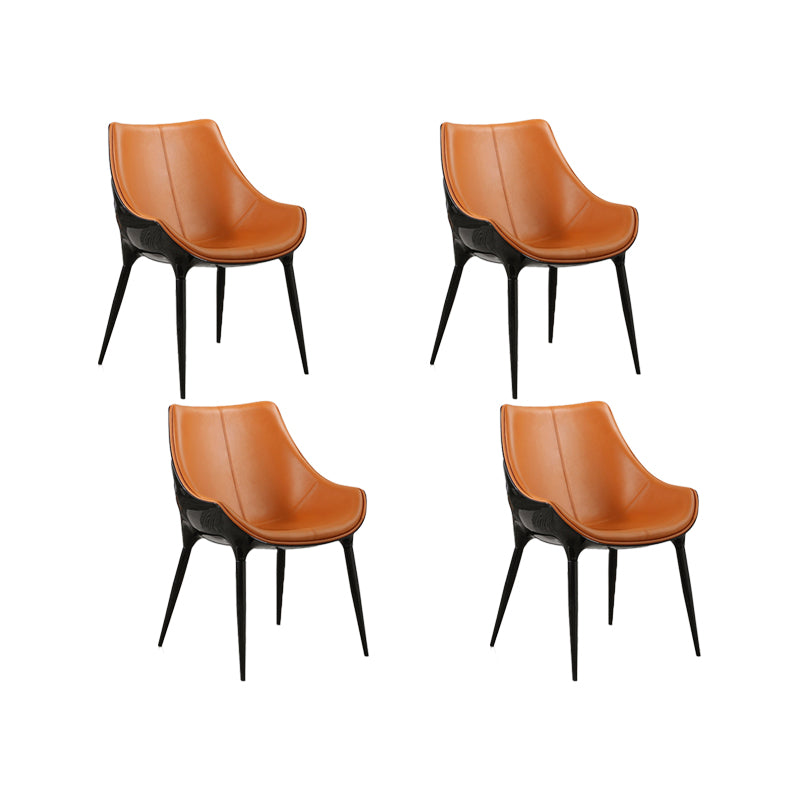 Nordic Armless Backrest Leather Chair with Metal Legs for Dining Room