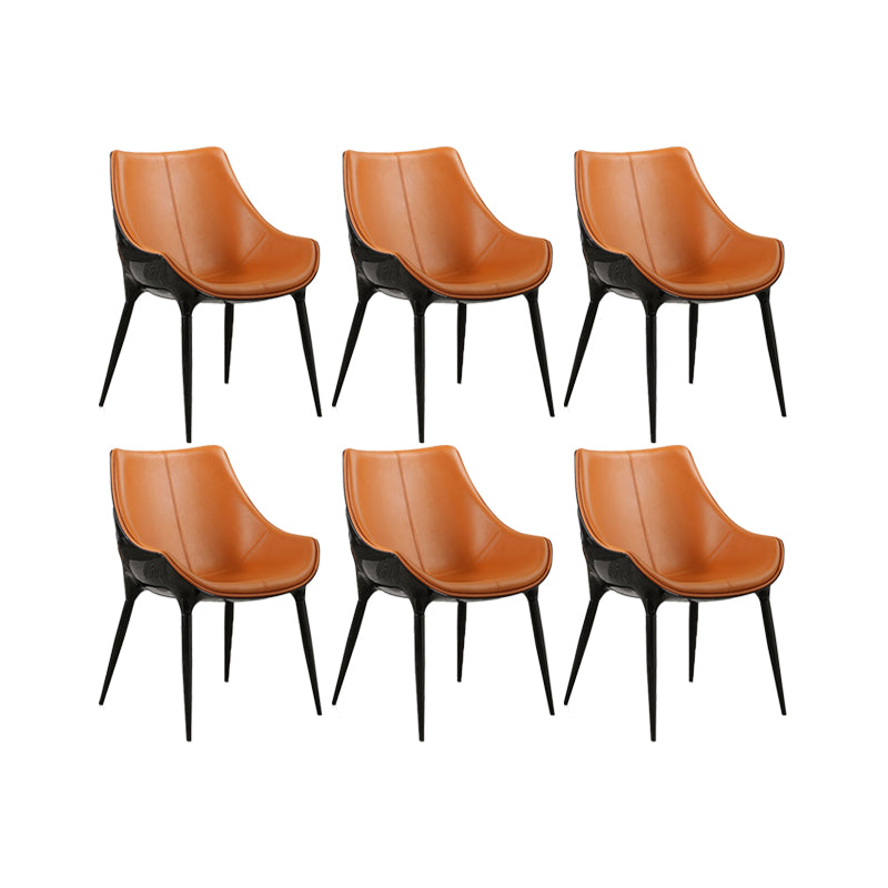 Nordic Armless Backrest Leather Chair with Metal Legs for Dining Room