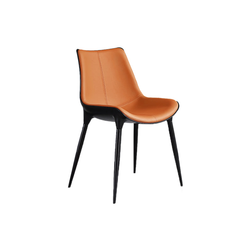 Nordic Armless Backrest Leather Chair with Metal Legs for Dining Room