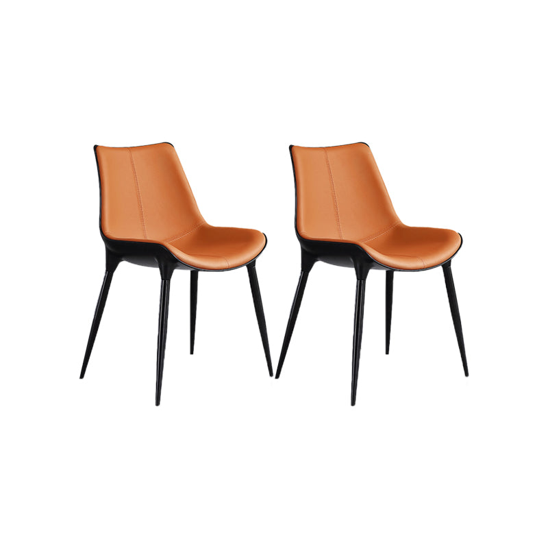 Nordic Armless Backrest Leather Chair with Metal Legs for Dining Room