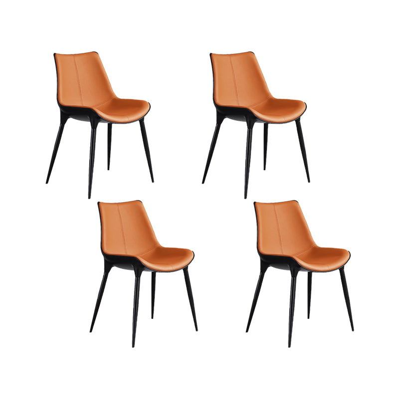 Nordic Armless Backrest Leather Chair with Metal Legs for Dining Room
