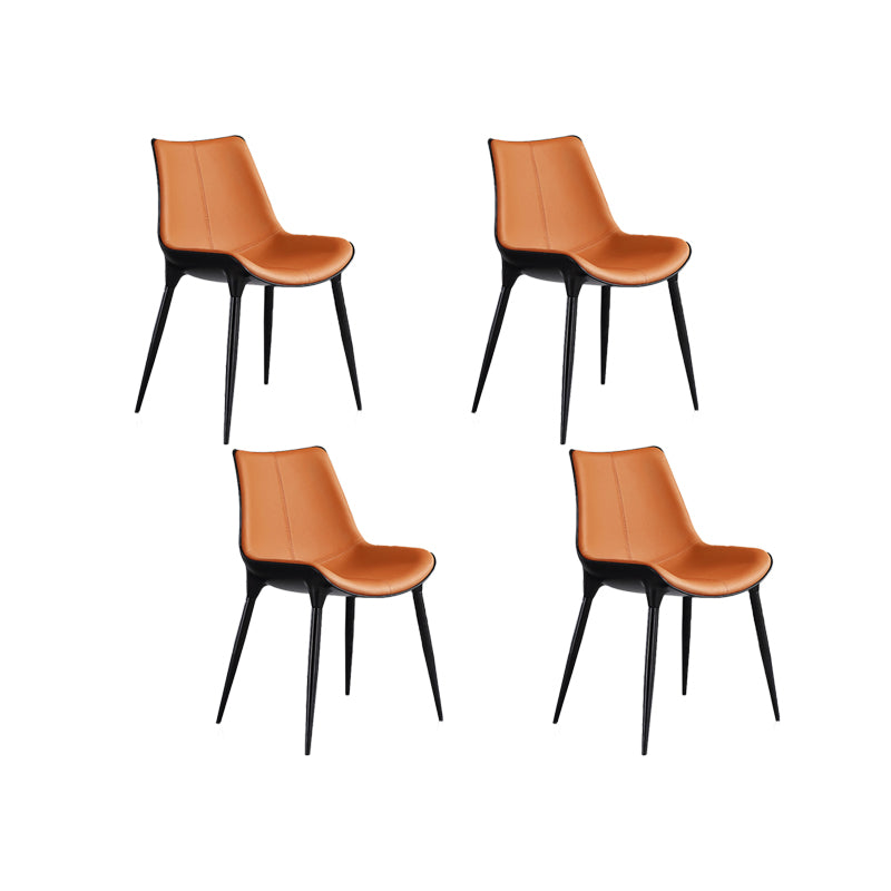 Nordic Armless Backrest Leather Chair with Metal Legs for Dining Room