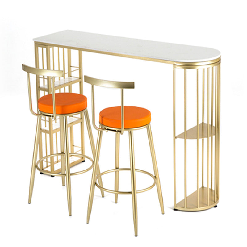 Glam Style Bar Dining Table Faux Marble Bar Stool Table with Storage