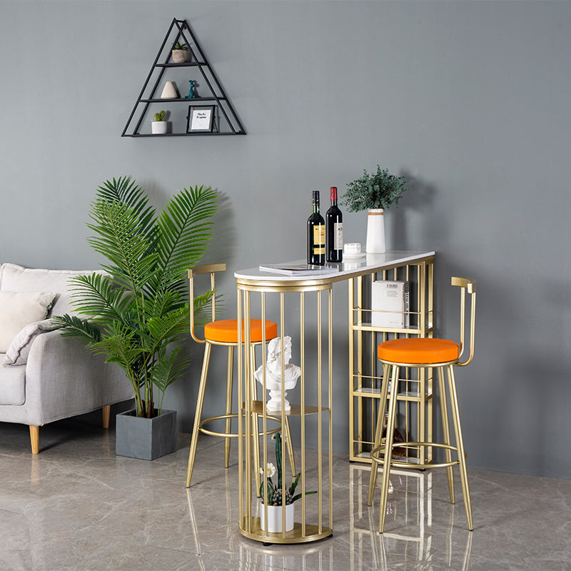 Glam Style Bar Dining Table Faux Marble Bar Stool Table with Storage