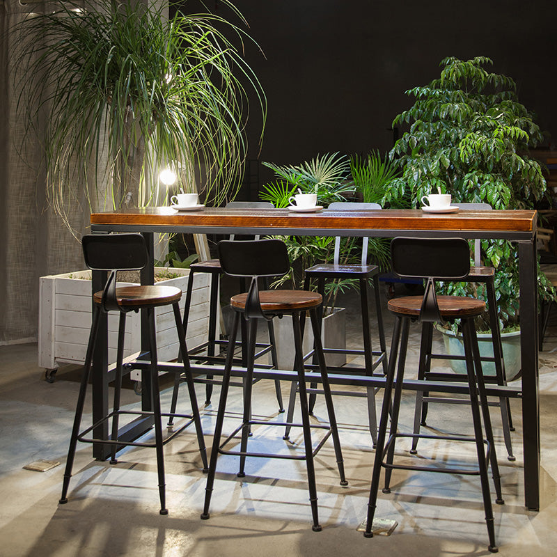 Industrial Style Bar Dining Table Solid Wood Bar Stool Table with Black Base