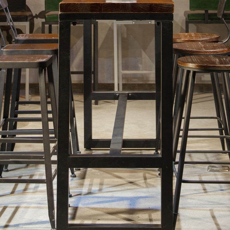 Industrial Style Bar Dining Table Solid Wood Bar Stool Table with Black Base