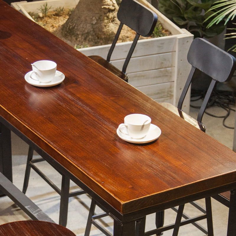Industrial Style Bar Dining Table Solid Wood Bar Stool Table with Black Base