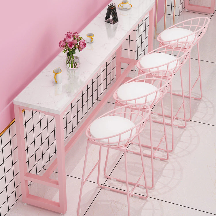 Glam Rectangle Bar Stool Table White Top Pub Table with Pink Base