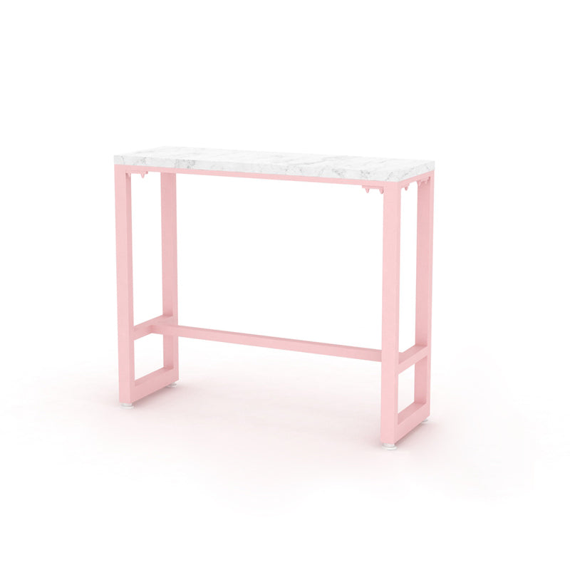 Glam Rectangle Bar Stool Table White Top Pub Table with Pink Base