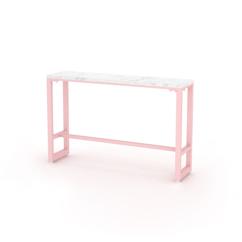 Glam Rectangle Bar Stool Table White Top Pub Table with Pink Base