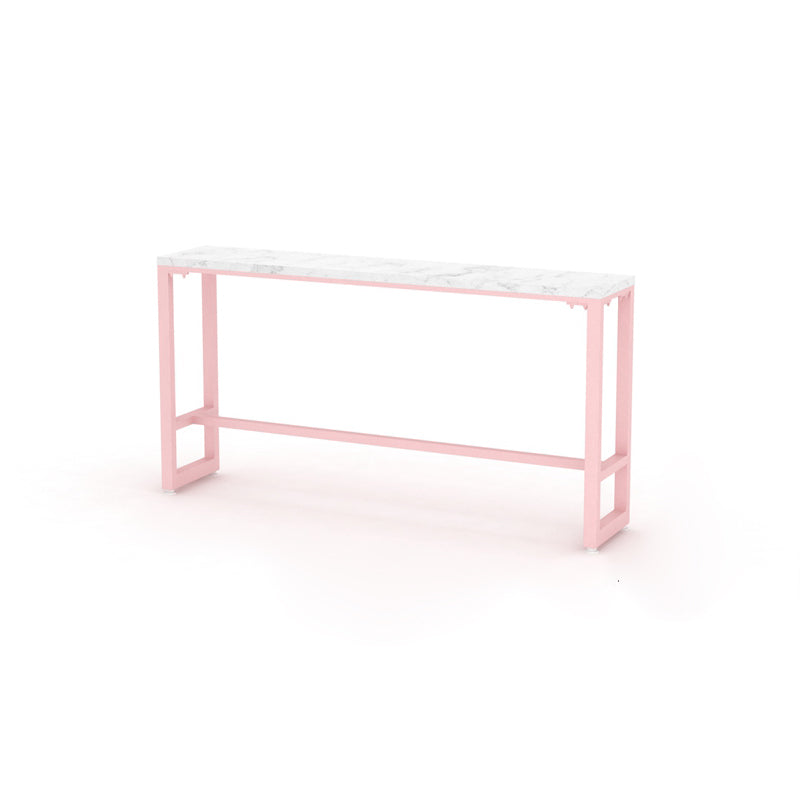 Glam Rectangle Bar Stool Table White Top Pub Table with Pink Base