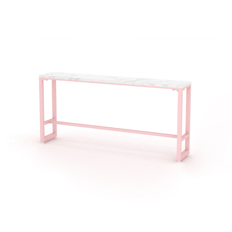 Glam Rectangle Bar Stool Table White Top Pub Table with Pink Base