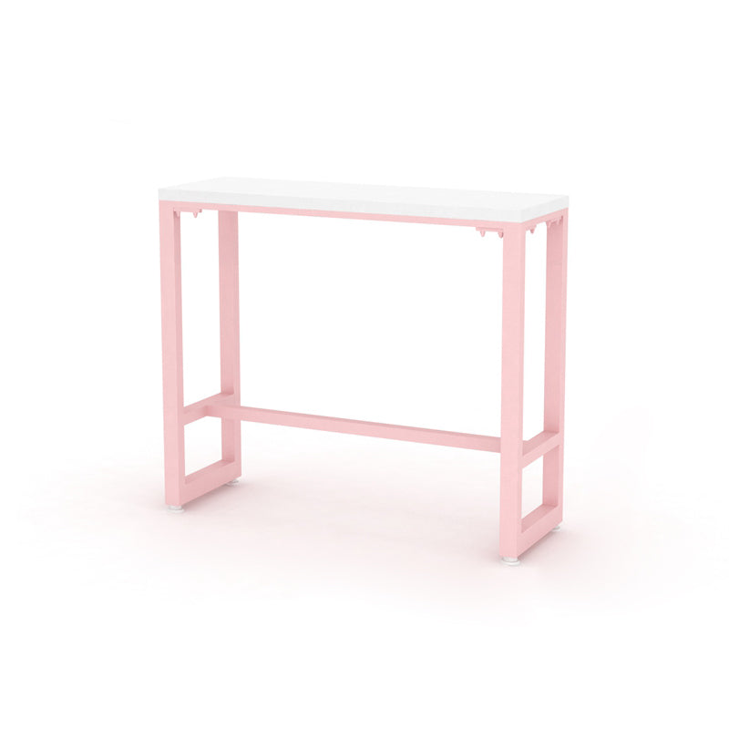 Glam Rectangle Bar Stool Table White Top Pub Table with Pink Base