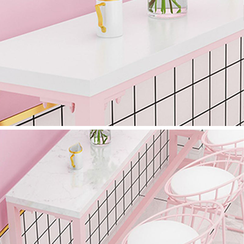 Glam Rectangle Bar Stool Table White Top Pub Table with Pink Base