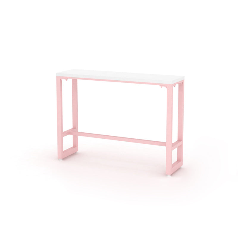 Glam Rectangle Bar Stool Table White Top Pub Table with Pink Base