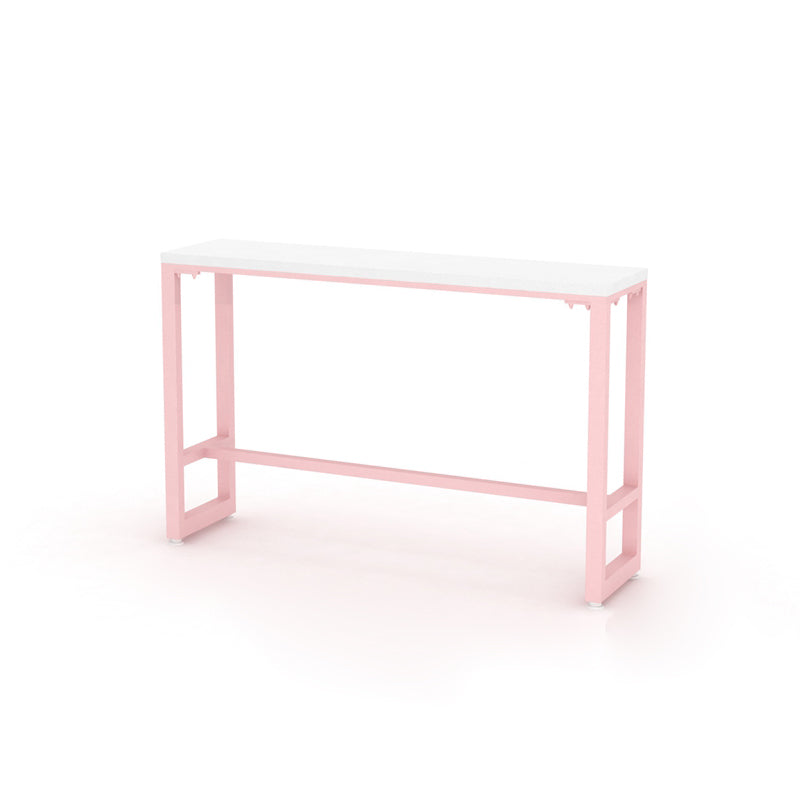 Glam Rectangle Bar Stool Table White Top Pub Table with Pink Base