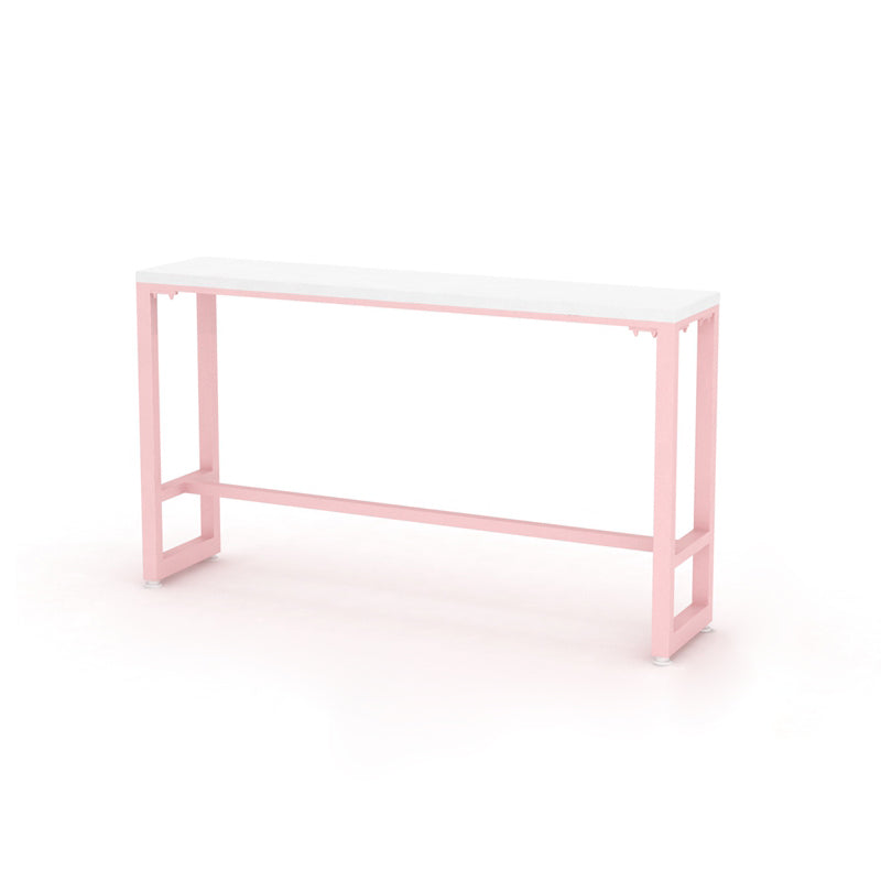 Glam Rectangle Bar Stool Table White Top Pub Table with Pink Base