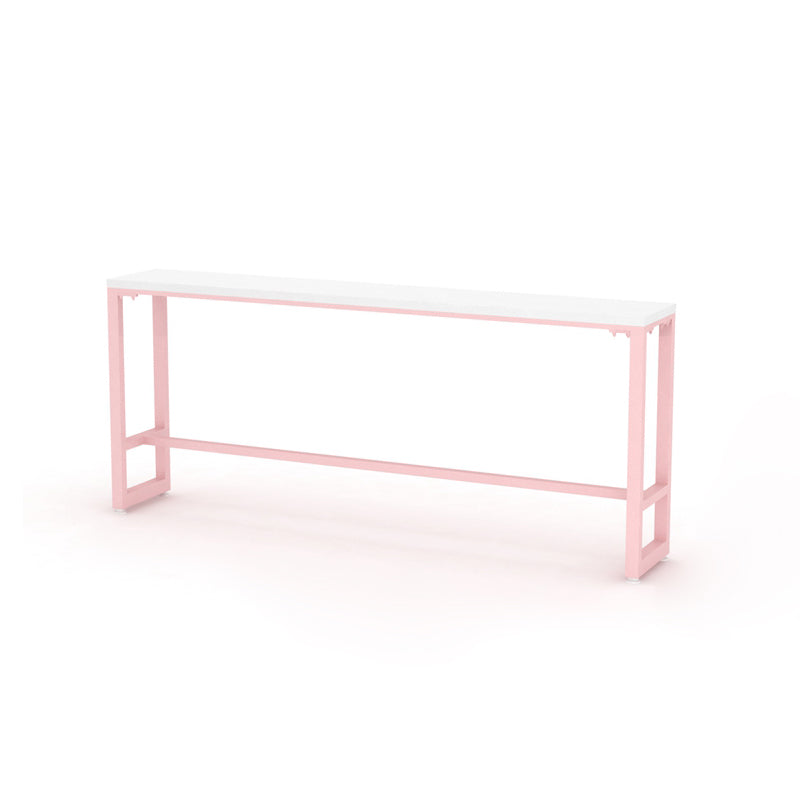 Glam Rectangle Bar Stool Table White Top Pub Table with Pink Base