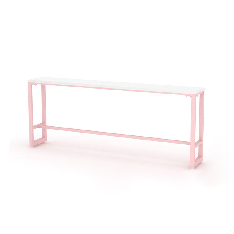 Glam Rectangle Bar Stool Table White Top Pub Table with Pink Base