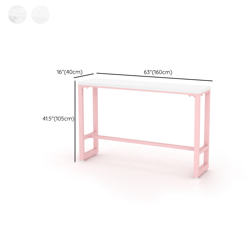 Glam Rectangle Bar Stool Table White Top Pub Table with Pink Base