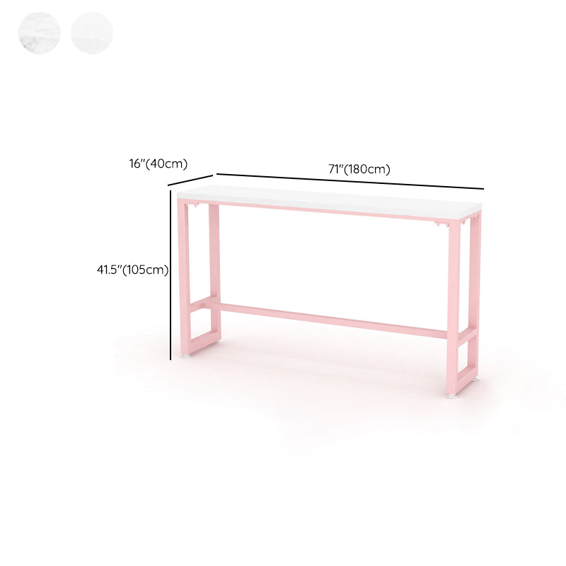 Glam Rectangle Bar Stool Table White Top Pub Table with Pink Base