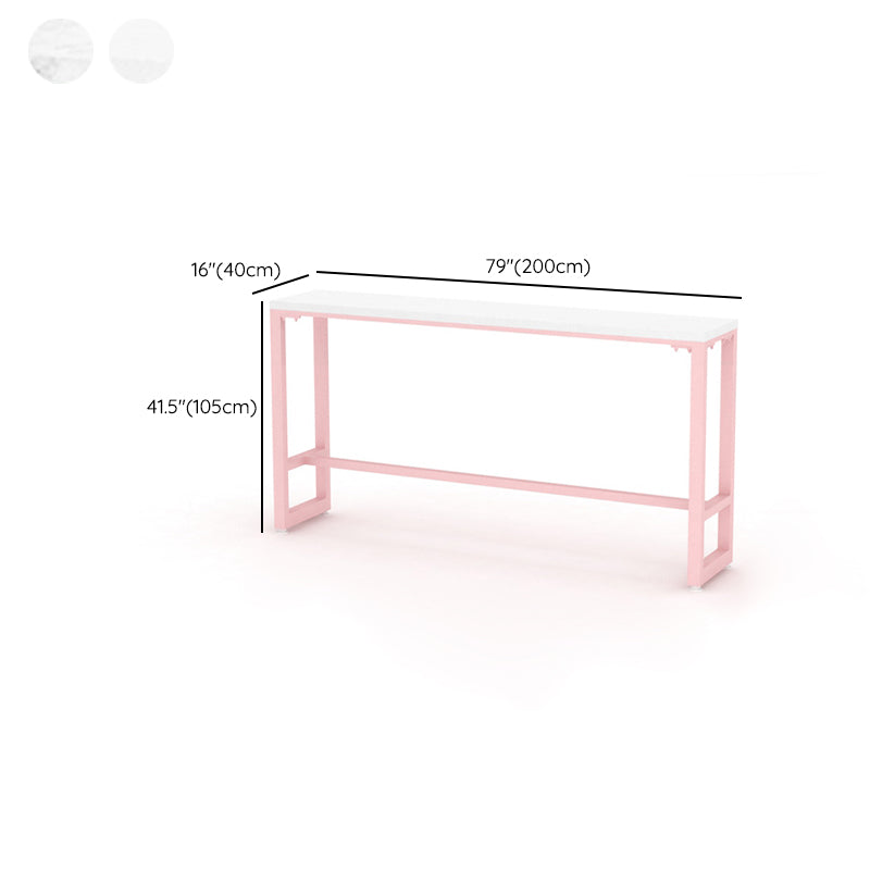 Glam Rectangle Bar Stool Table White Top Pub Table with Pink Base