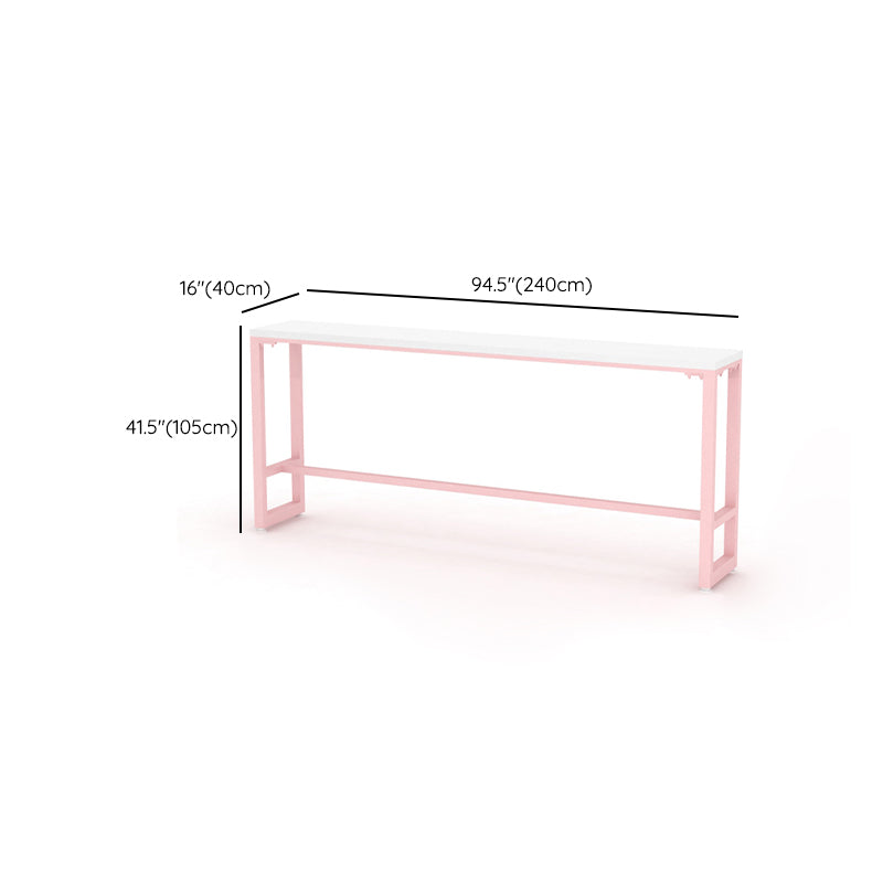 Glam Rectangle Bar Stool Table White Top Pub Table with Pink Base