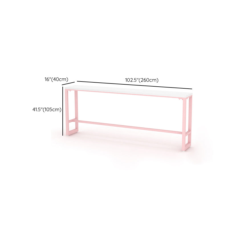 Glam Rectangle Bar Stool Table White Top Pub Table with Pink Base