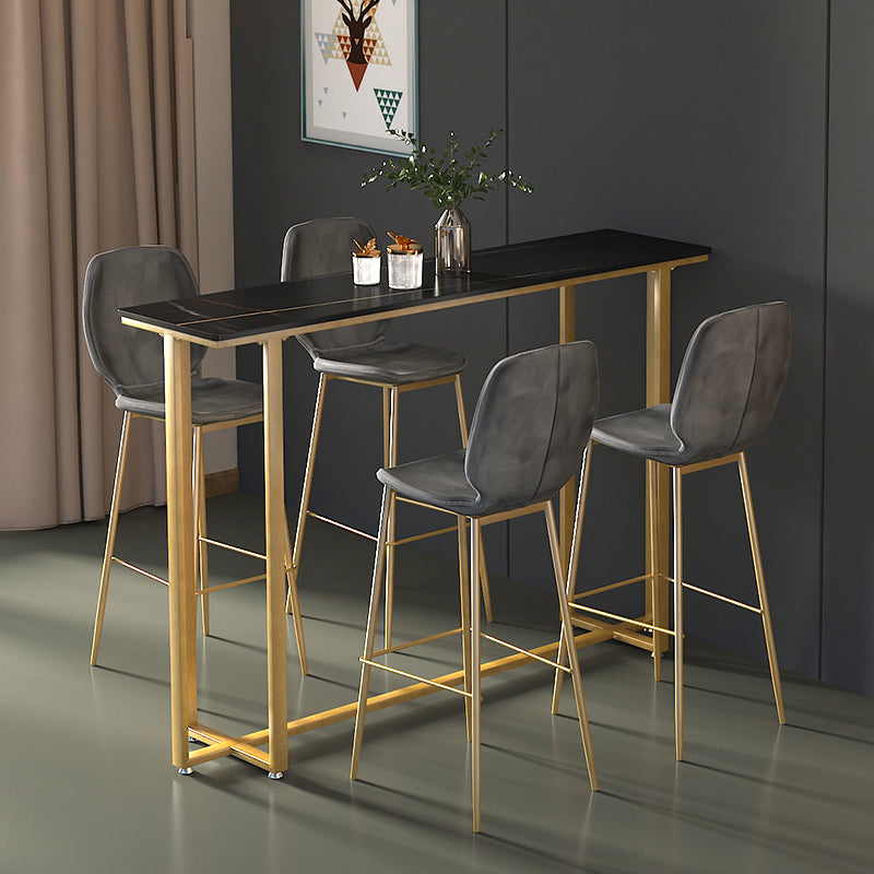 Stone Top Bar Stool Table Glam Style Pub Table with Metal Leg