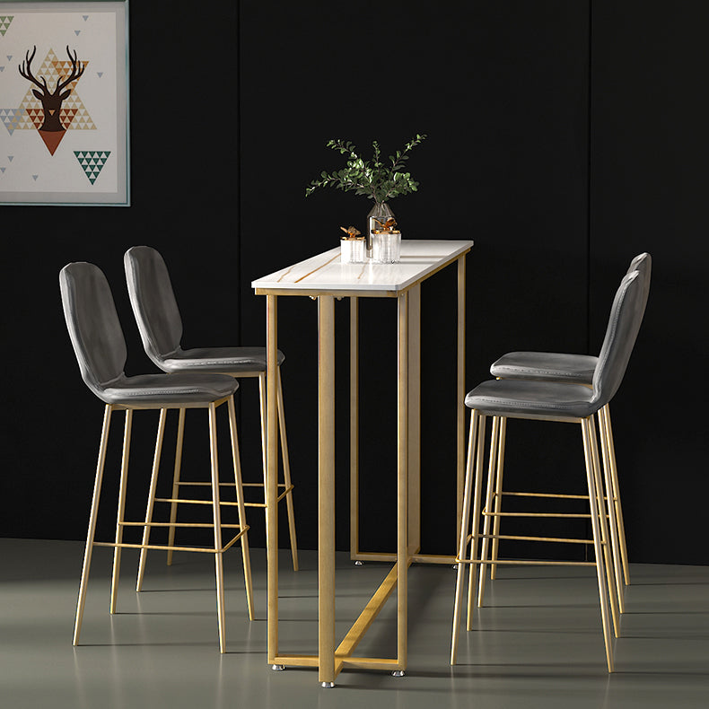 Stone Top Bar Stool Table Glam Style Pub Table with Metal Leg