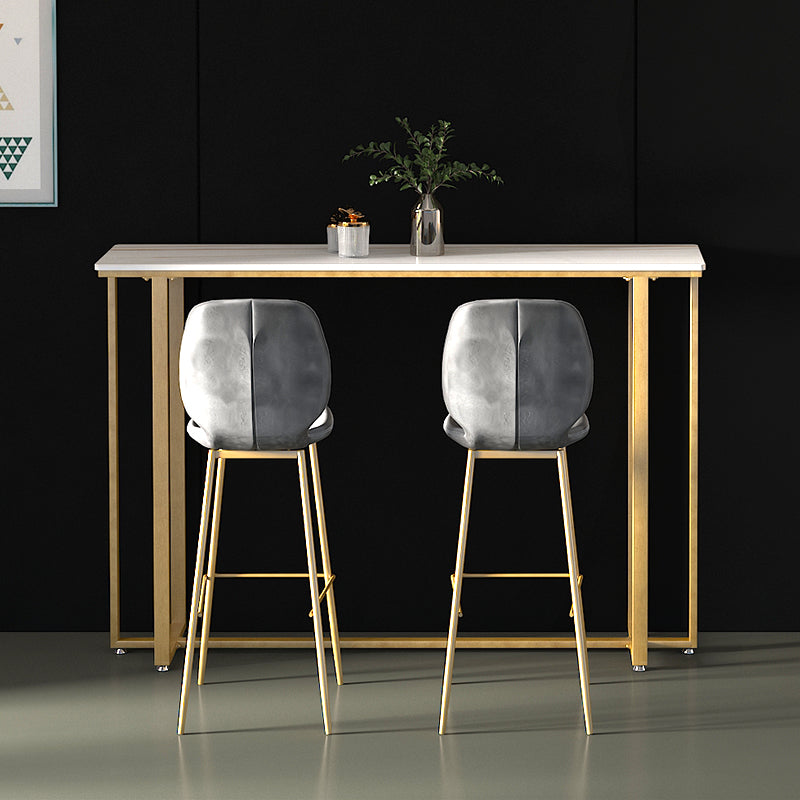 Stone Top Bar Stool Table Glam Style Pub Table with Metal Leg