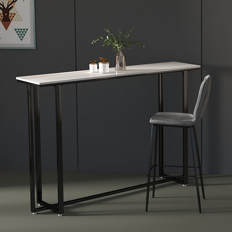 Stone Top Bar Stool Table Glam Style Pub Table with Metal Leg