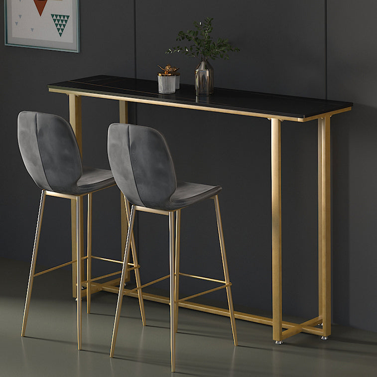 Stone Top Bar Stool Table Glam Style Pub Table with Metal Leg