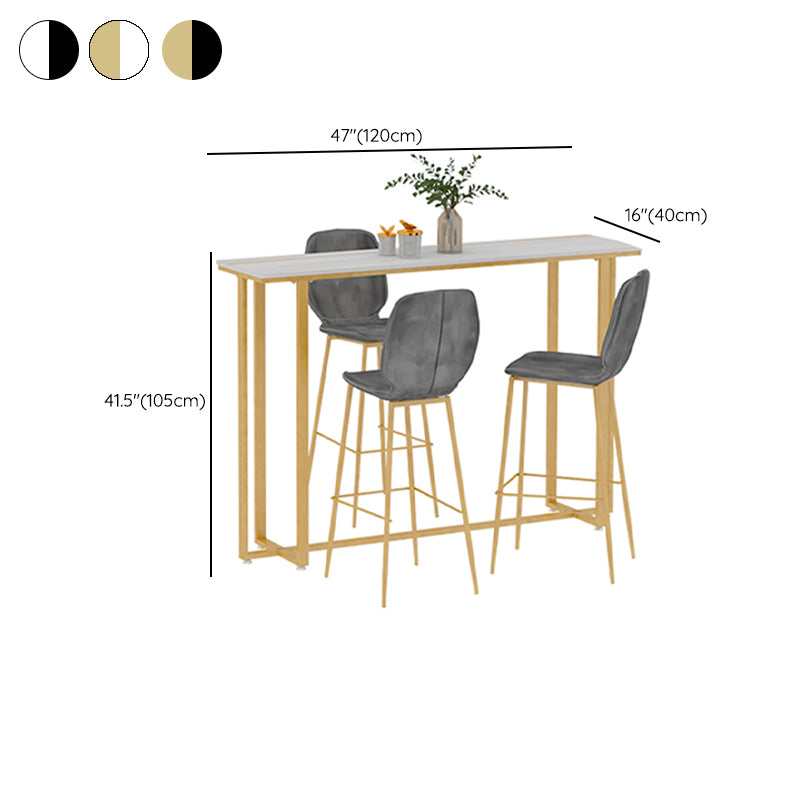 Stone Top Bar Stool Table Glam Style Pub Table with Metal Leg