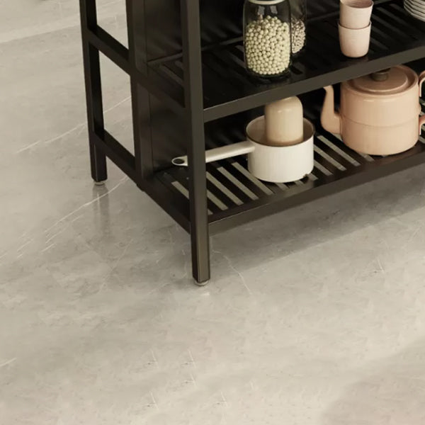 Stationary Industrial Kitchen Island Solid Wood Kitchen Island Table with Shelves