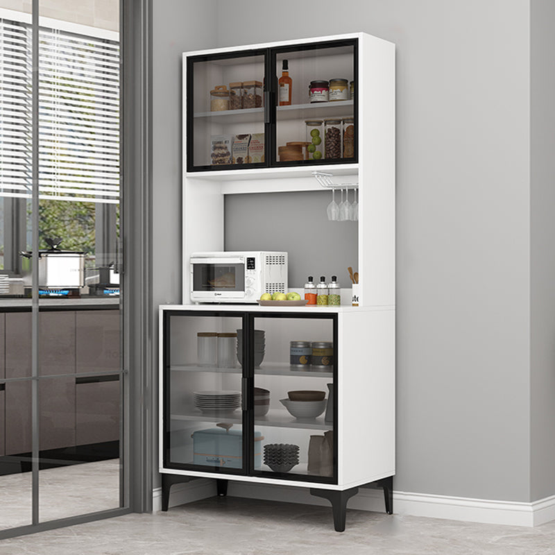 Contemporary Buffet Table Glass Doors Faux Wood Buffet Stand with Doors for Kitchen