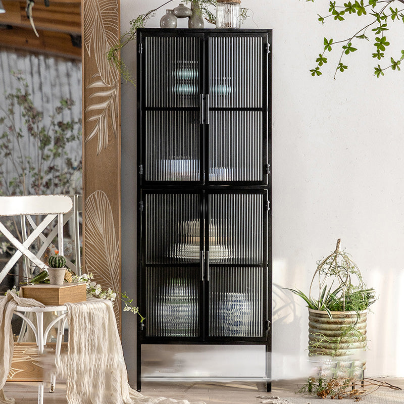 Contemporary Curio Cabinet Metal Glass Doors Buffet Cabinet for Dining Room